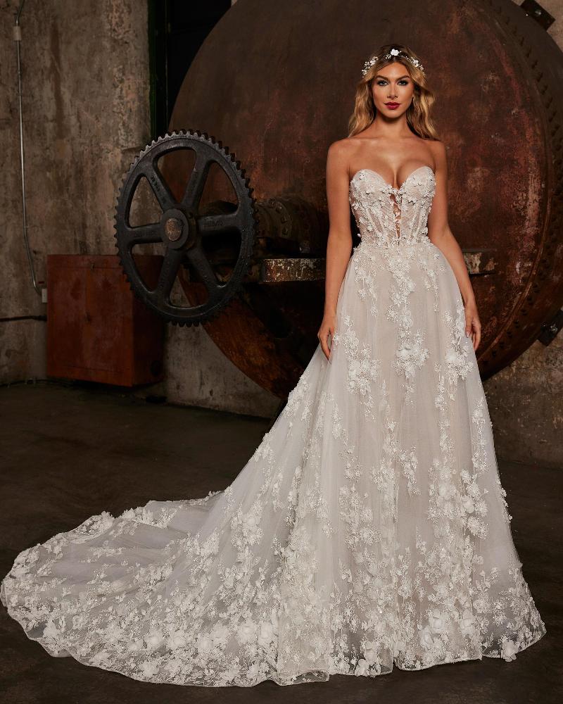122244 a line sparkly wedding dress with strapless sweetheart neckline3